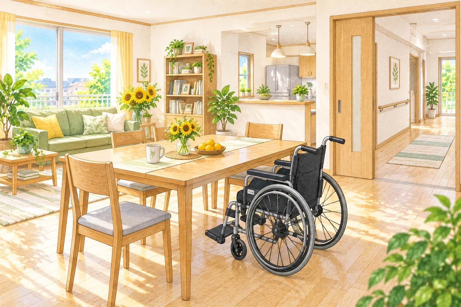 車いすで暮らすことを想定した、明るい住まいのイメージ